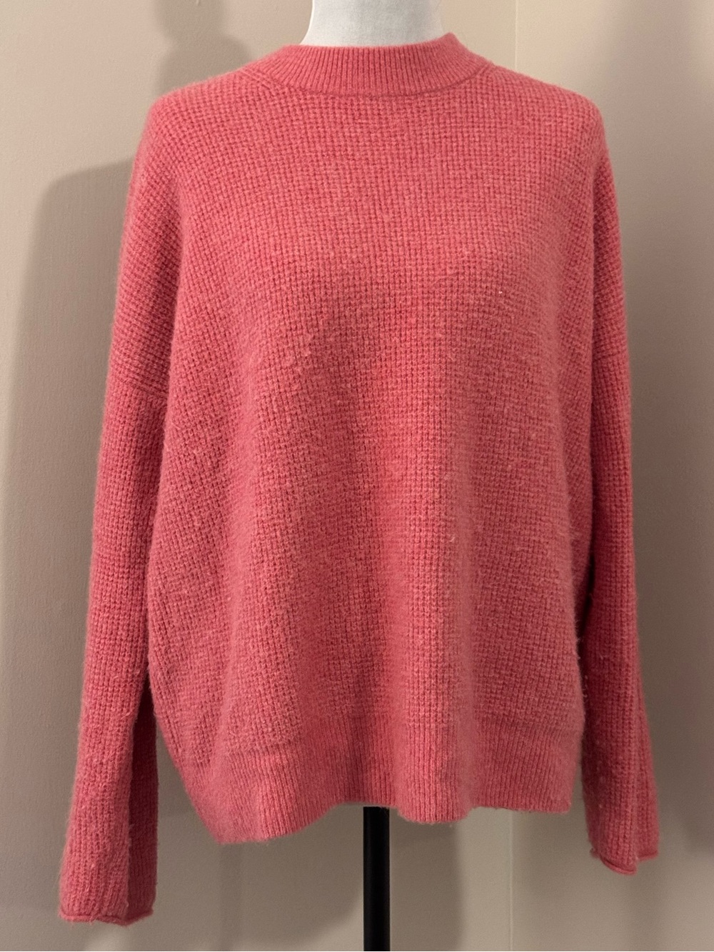 J.Crew Point Sur Pink Waffle Knit Button Back Alpaca Wool Sweater Size Small